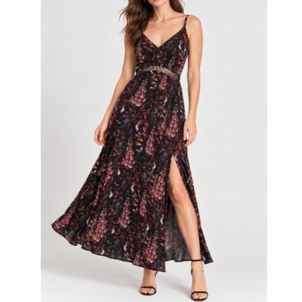 Disturbia Women's Black All Over Print Foxglove Midaxi Cami Dress Size 4 NWT